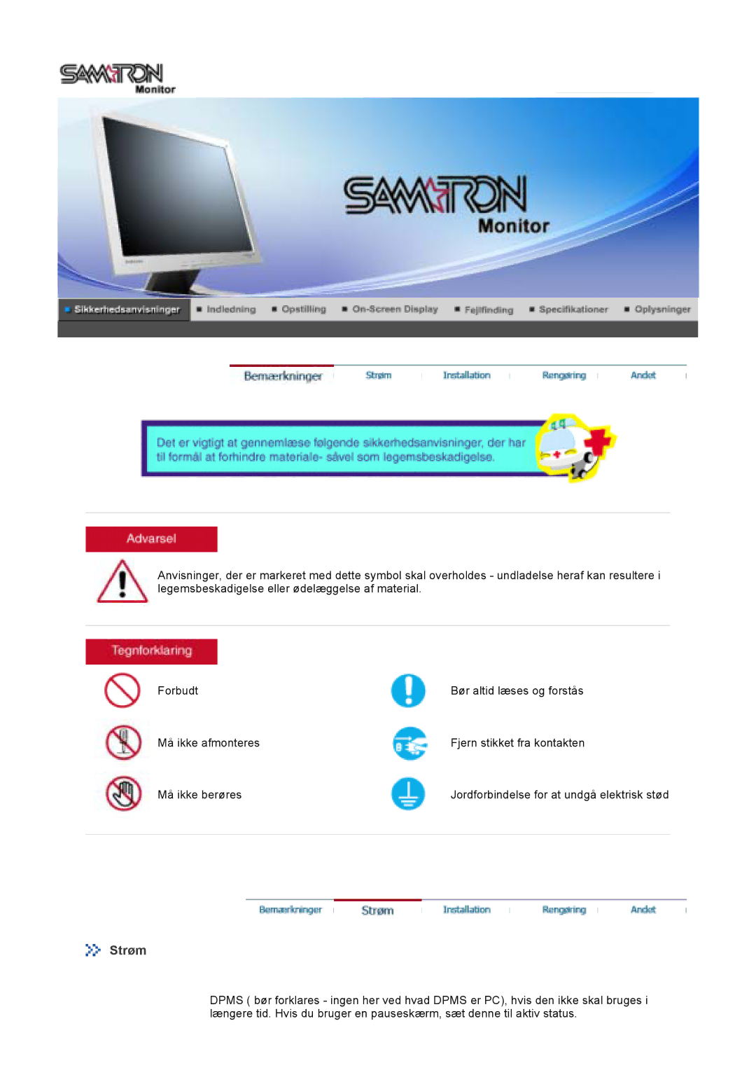 Samsung GS19VTSS/EDC, GS17VTSS/EDC manual Strøm 