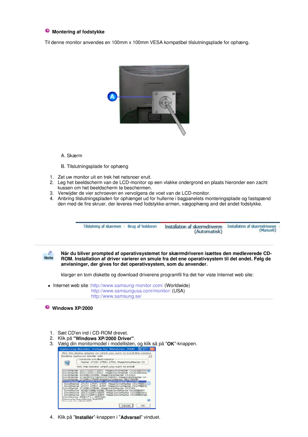 Samsung GS19VTSS/EDC, GS17VTSS/EDC manual Montering af fodstykke 