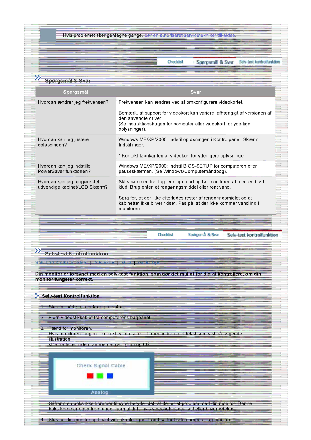 Samsung GS19VTSS/EDC, GS17VTSS/EDC manual Spørgsmål & Svar, Selv-test Kontrolfunktion 