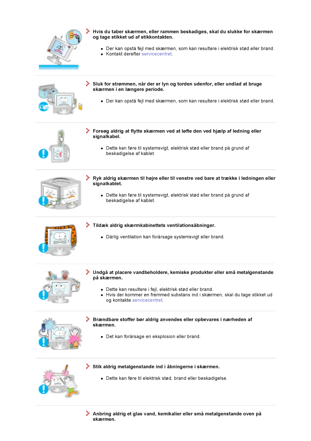 Samsung GS19VTSS/EDC, GS17VTSS/EDC manual Tildæk aldrig skærmkabinettets ventilationsåbninger 