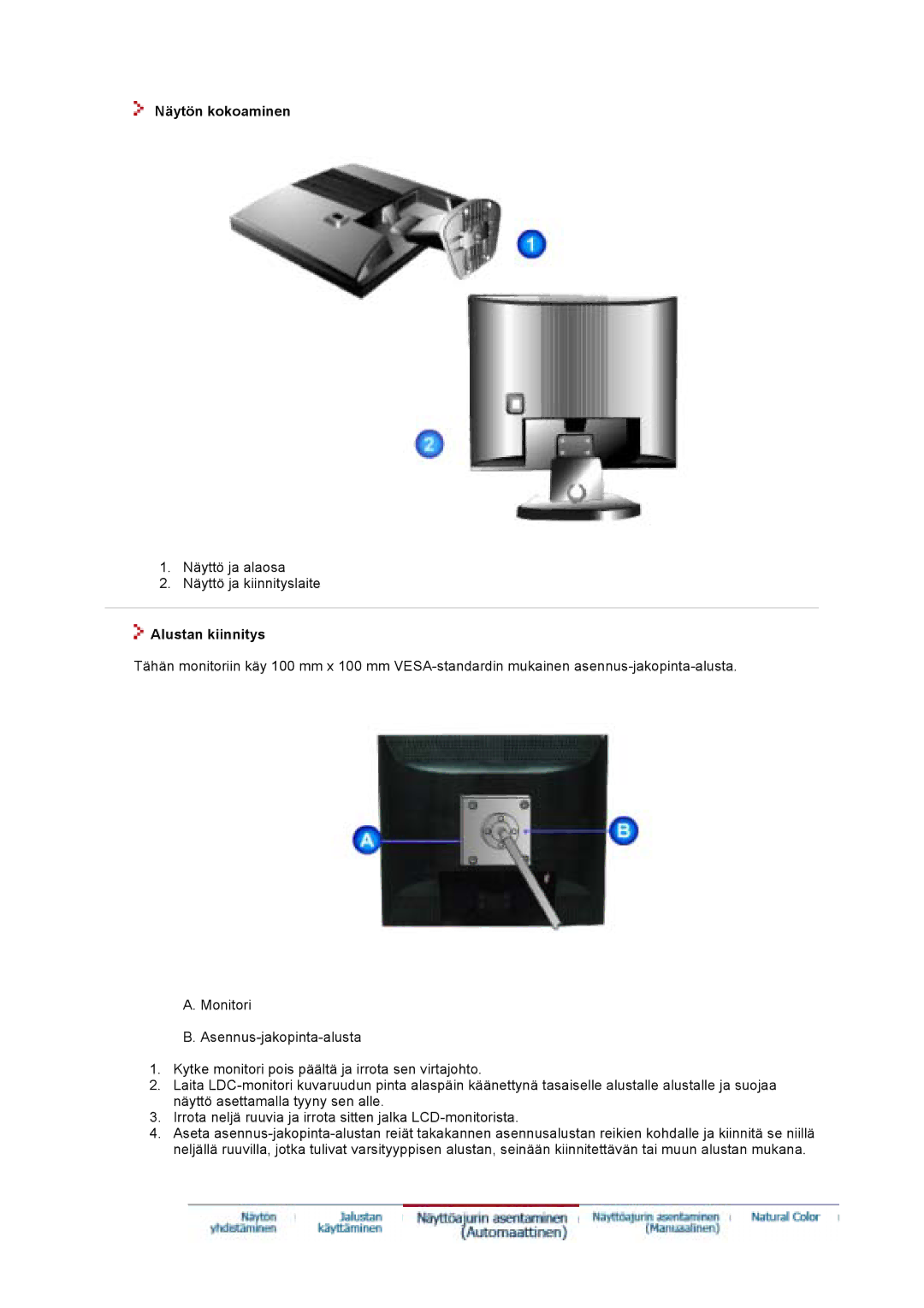 Samsung GS19VTSS/EDC, GS17VTSS/EDC manual Näytön kokoaminen, Alustan kiinnitys 