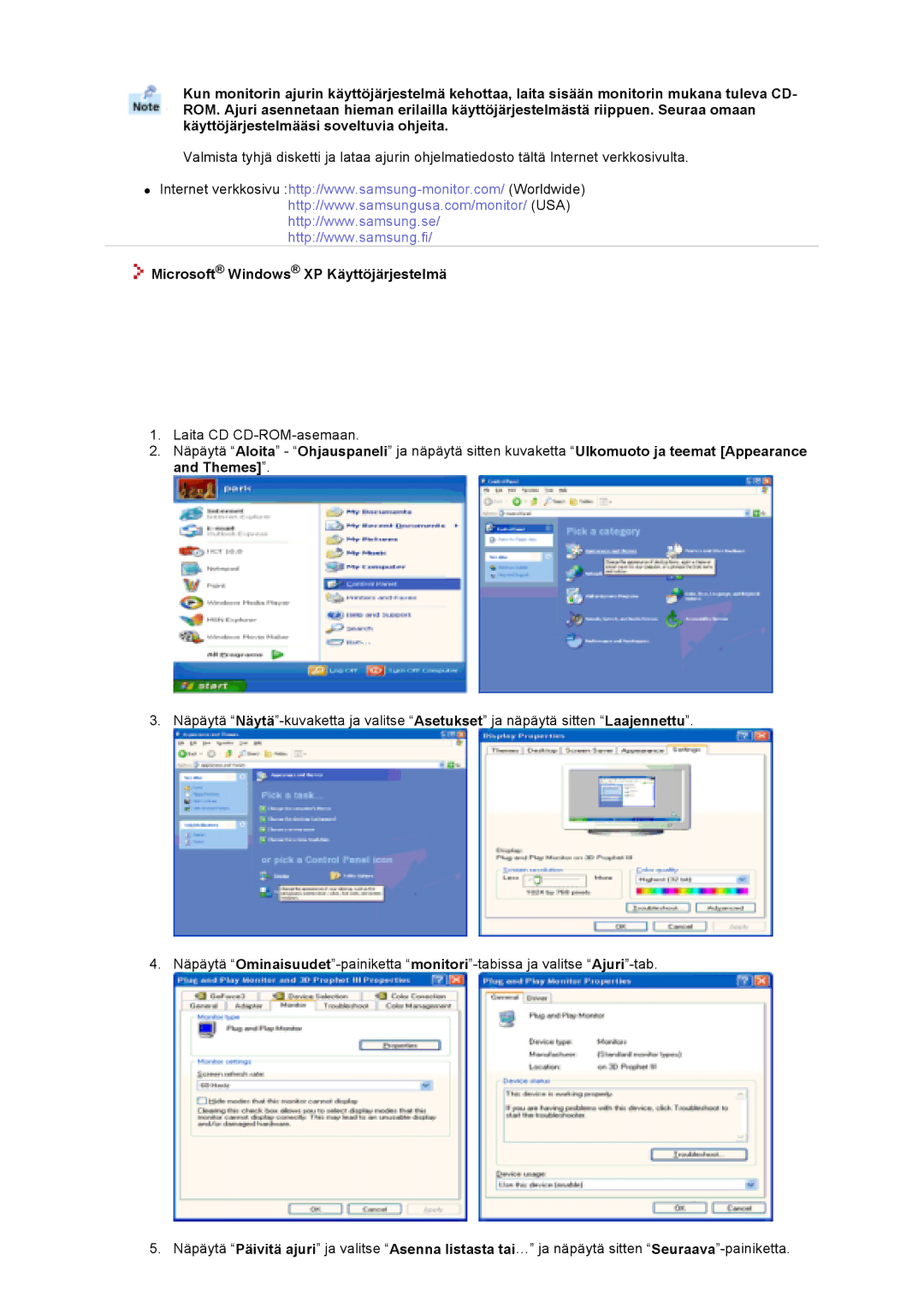 Samsung GS19VTSS/EDC, GS17VTSS/EDC manual Microsoft Windows XP Käyttöjärjestelmä 