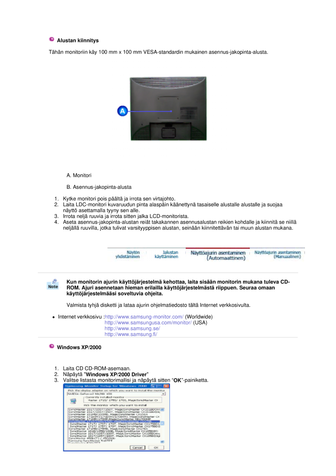 Samsung GS17VTSS/EDC, GS19VTSS/EDC manual Alustan kiinnitys 