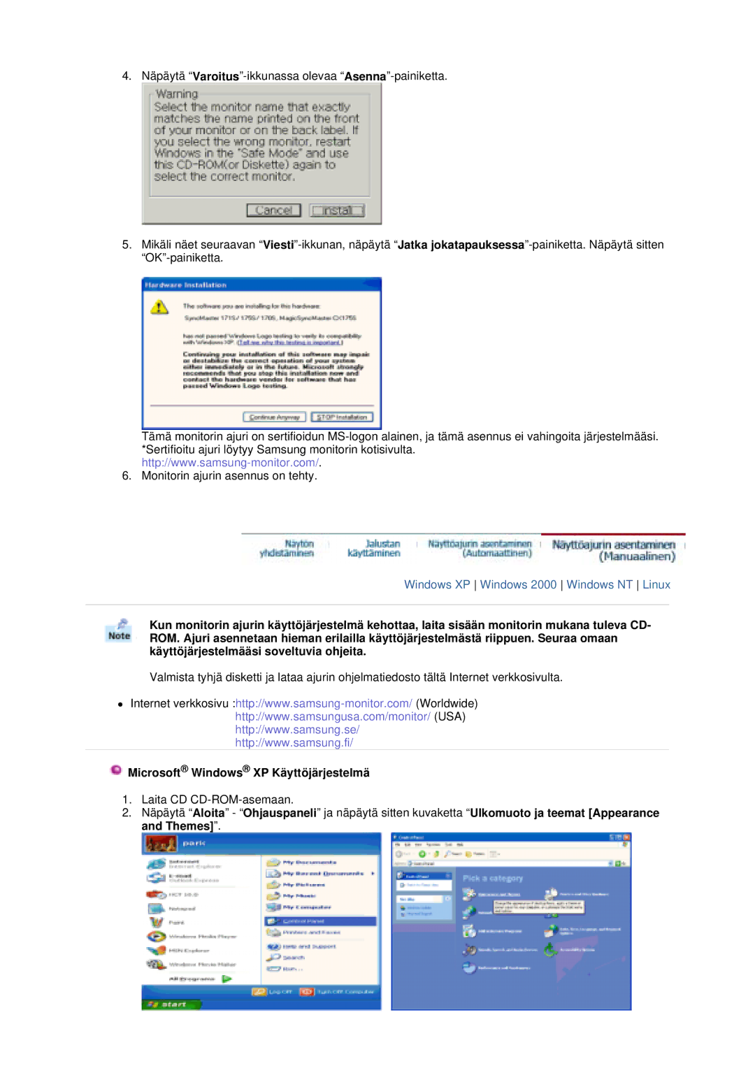 Samsung GS19VTSS/EDC, GS17VTSS/EDC manual Microsoft Windows XP Käyttöjärjestelmä 