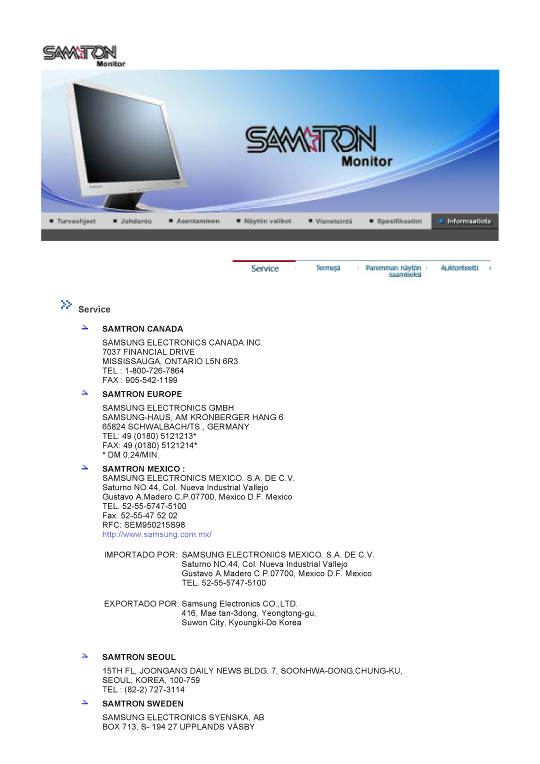 Samsung GS17VTSS/EDC, GS19VTSS/EDC manual Service, Samtron Europe 