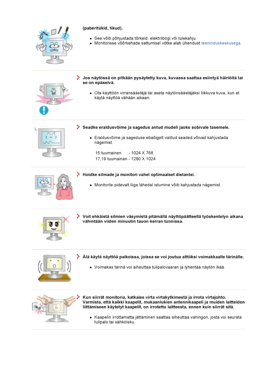 Samsung GS17VTSS/EDC, GS19VTSS/EDC manual Paberitükid, tikud, Hoidke silmade ja monitori vahel optimaalset distantsi 