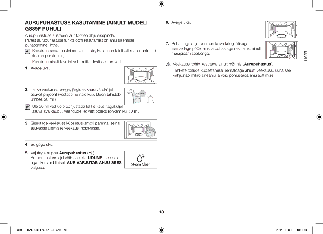 Samsung GS89F-1S/BAL manual Aurupuhastuse kasutamine ainult mudeli GS89F puhul, Majapidamispaberiga 