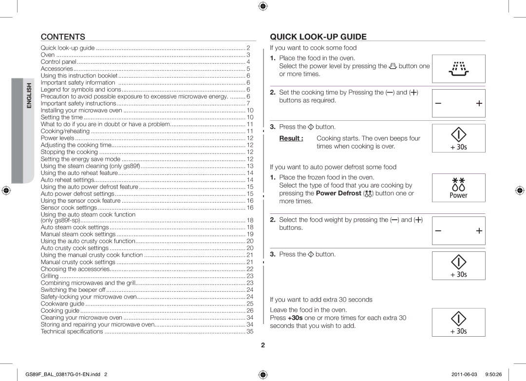 Samsung GS89F-1S/BAL manual Contents, Quick look-up guide 