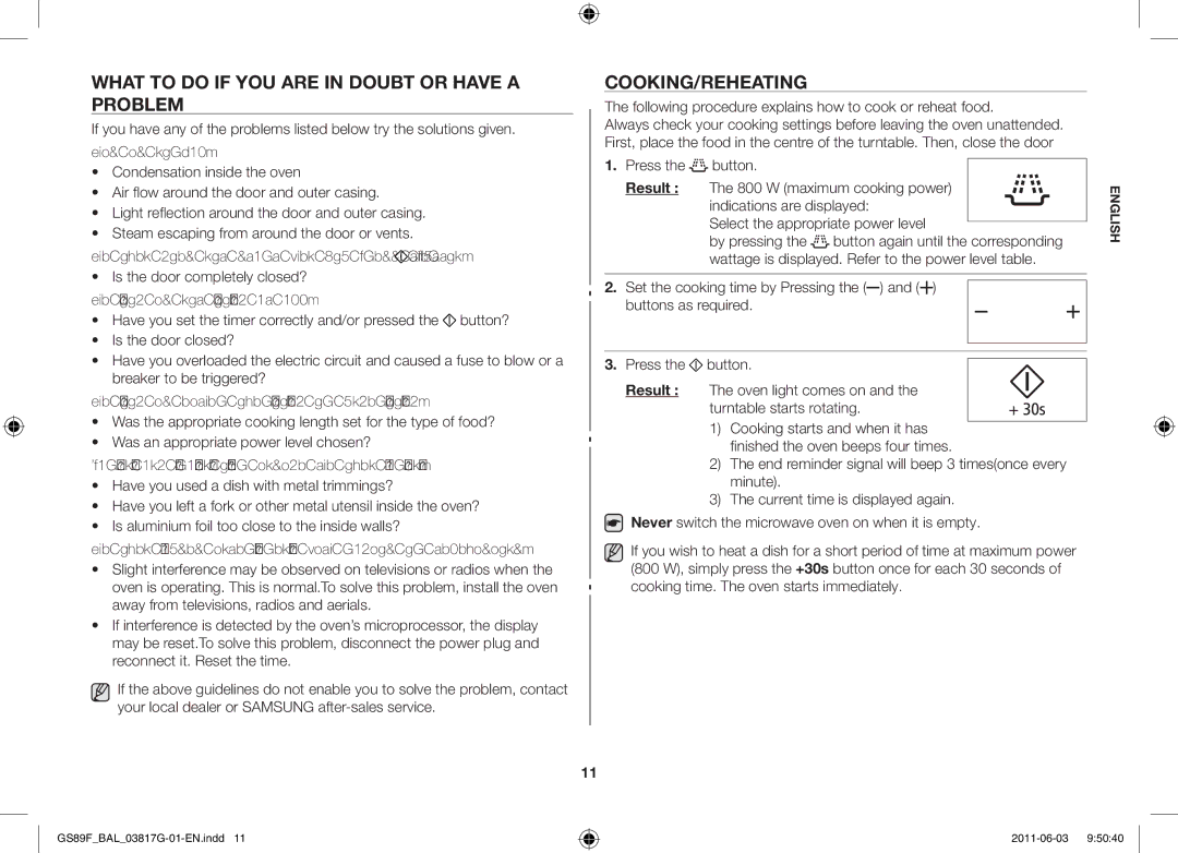 Samsung GS89F-1S/BAL manual What to do if you are in doubt or have a problem, Cooking/Reheating 