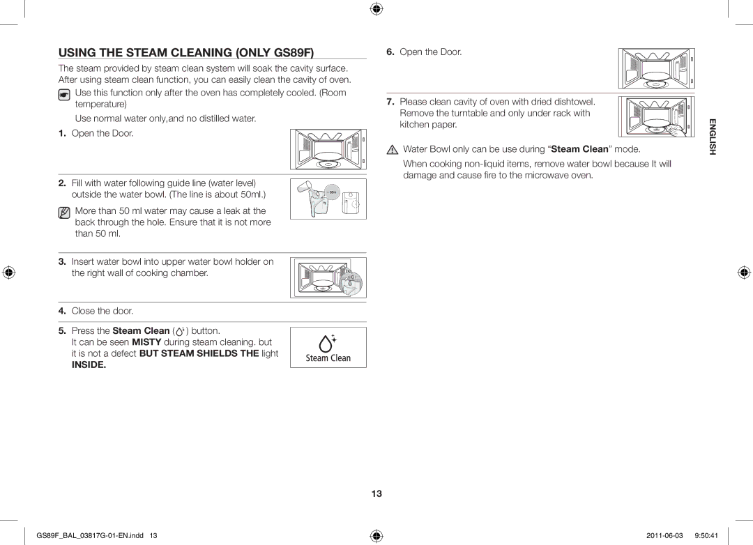 Samsung GS89F-1S/BAL manual Using the steam cleaning only GS89F 