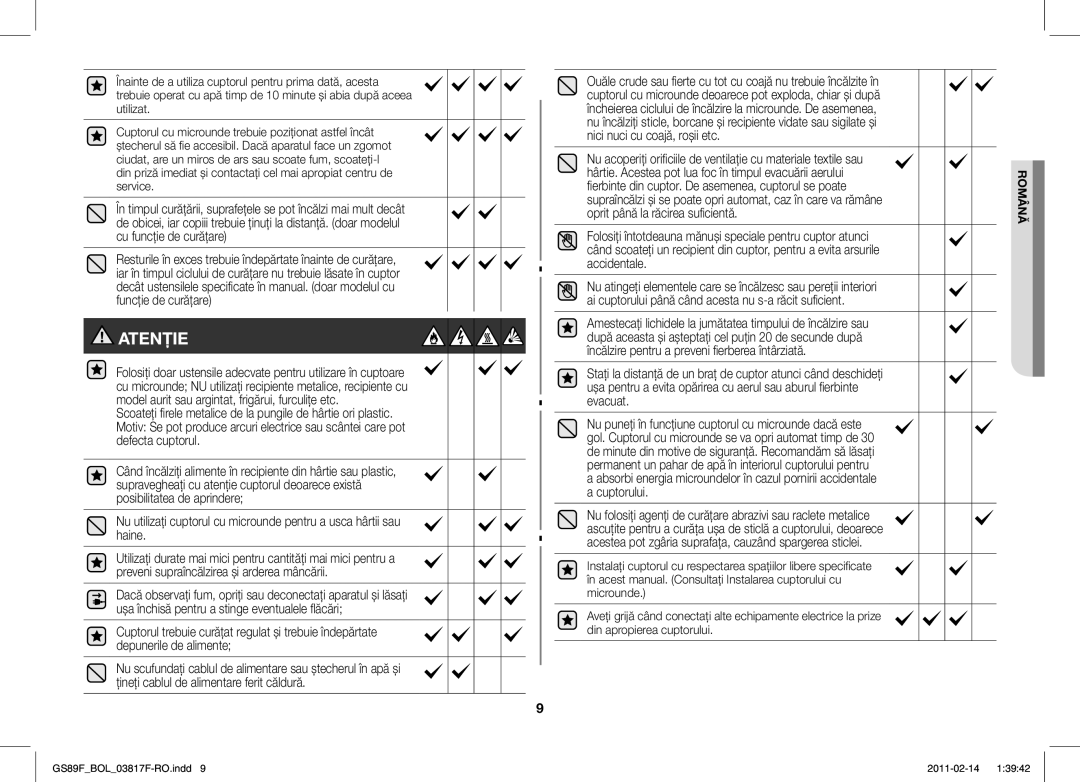 Samsung GS89F-1S/BOL manual Atenţie 