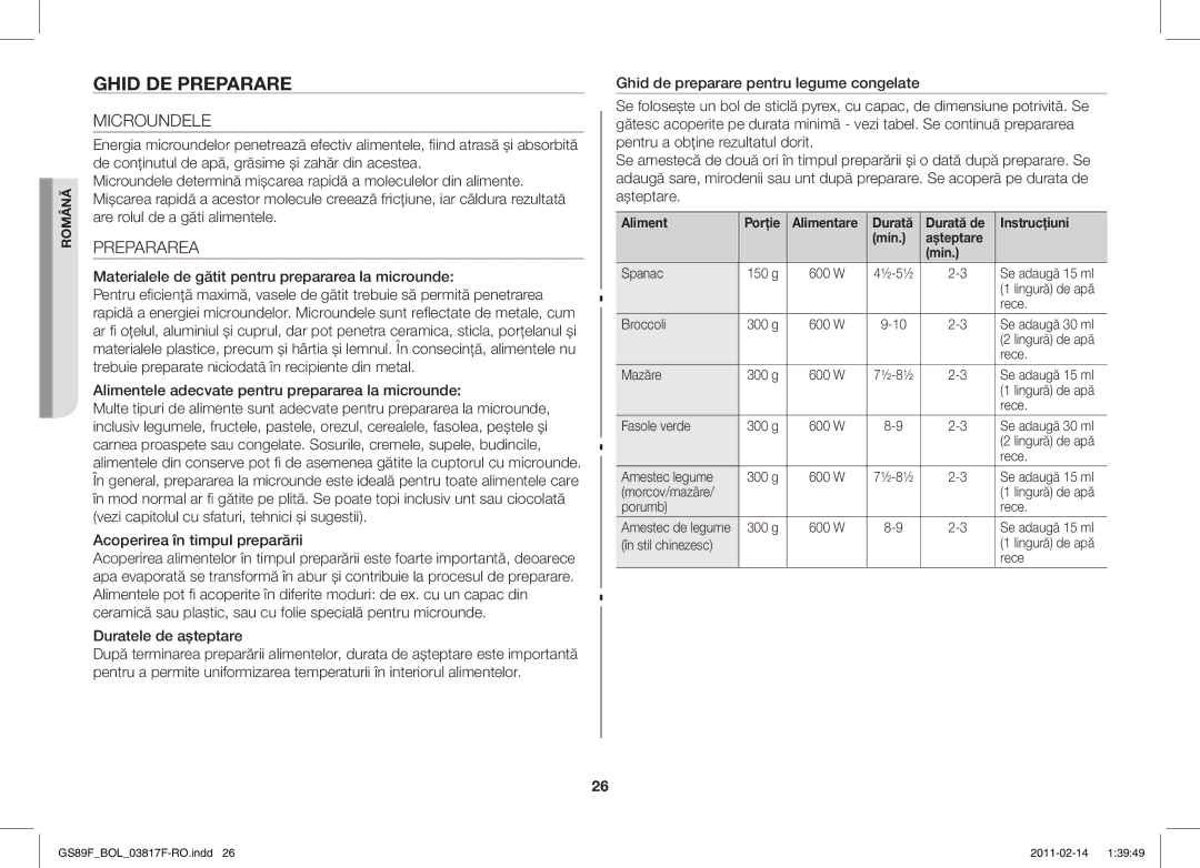 Samsung GS89F-1S/BOL manual Ghid DE Preparare, Microundele, Prepararea, Materialele de gătit pentru prepararea la microunde 