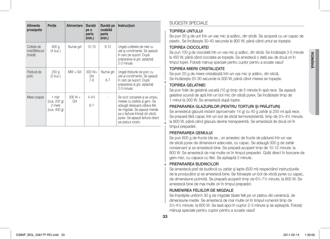 Samsung GS89F-1S/BOL manual Sugestii Speciale, Cotlete de, Medii În cerc pe suport. După, Porc, Pe platoul rotativ 