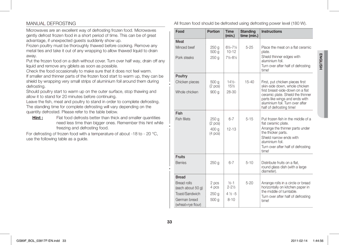 Samsung GS89F-1S/BOL manual Manual Defrosting 