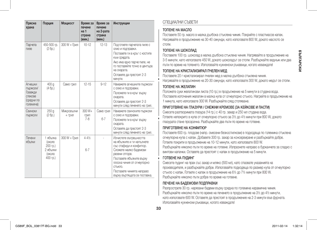 Samsung GS89F-1S/BOL manual Специални Съвети 