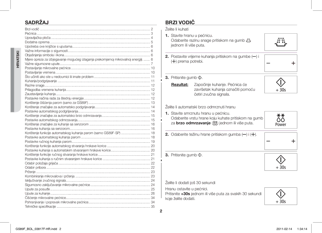 Samsung GS89F-1S/BOL manual Sadržaj, Brzi Vodič 