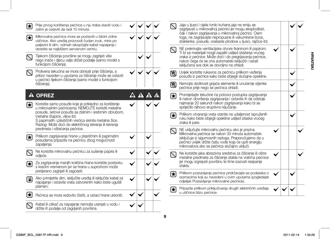 Samsung GS89F-1S/BOL manual Oprez 