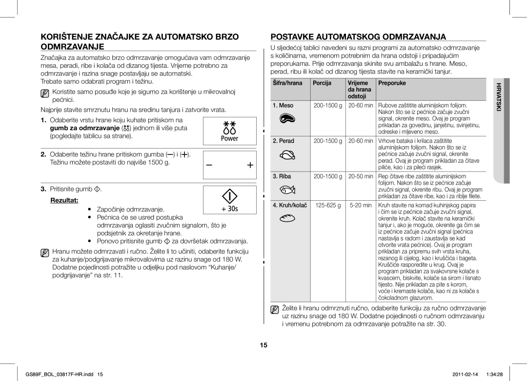 Samsung GS89F-1S/BOL manual Korištenje Značajke ZA Automatsko Brzo Odmrzavanje, Postavke Automatskog Odmrzavanja, Rezultat 