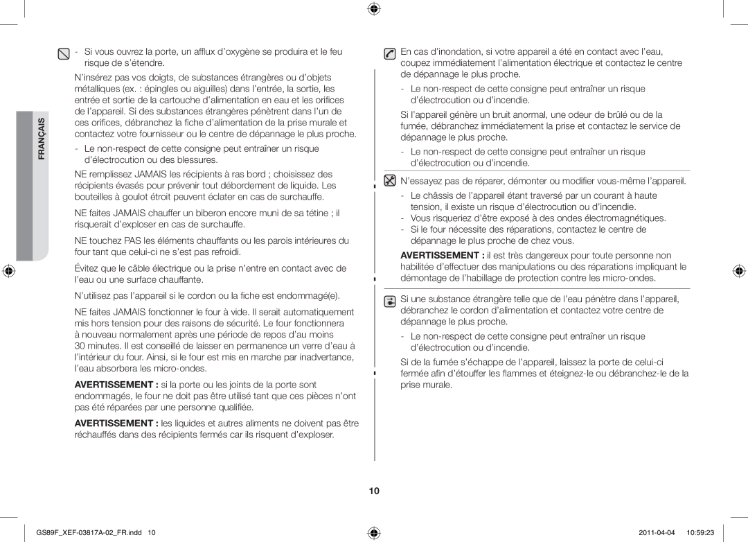 Samsung GS89F-1SP/XEF manual Français 