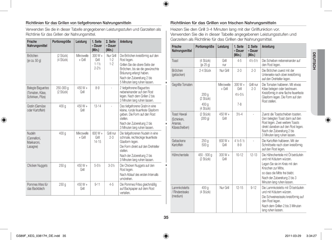 Samsung GS89F-1SP/XEG manual Frische 