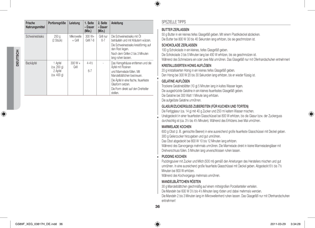 Samsung GS89F-1SP/XEG manual Die aufgelöste Gelatine umrühren, Während des Kochvorgangs mehrmals umrühren, Backäpfel 