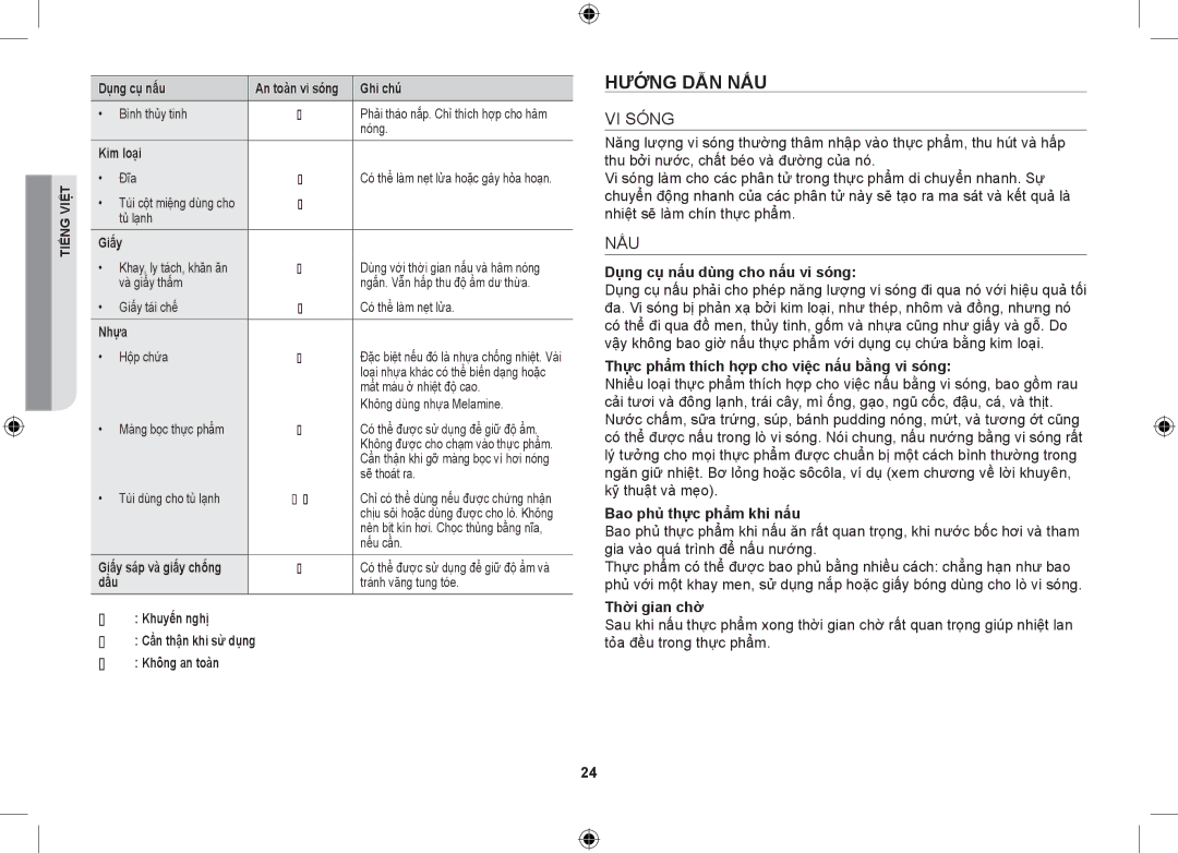 Samsung GS89F-SS/XSV manual Hướng dẫn nấu, VI Sóng, Nấu 