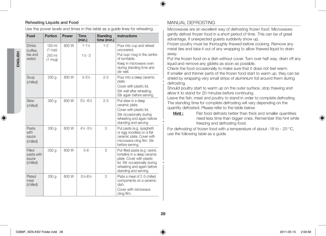 Samsung GS89F-SS/XSV manual Manual Defrosting 