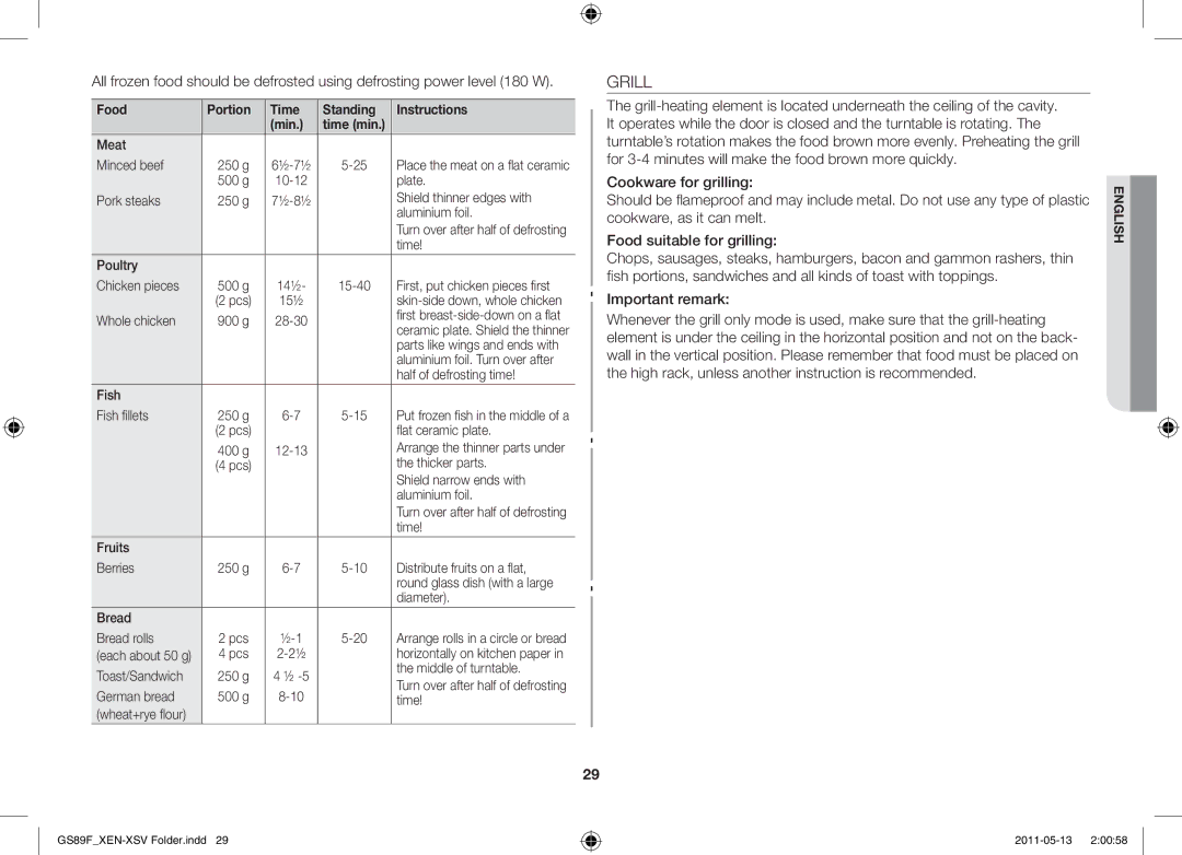 Samsung GS89F-SS/XSV manual Grill 