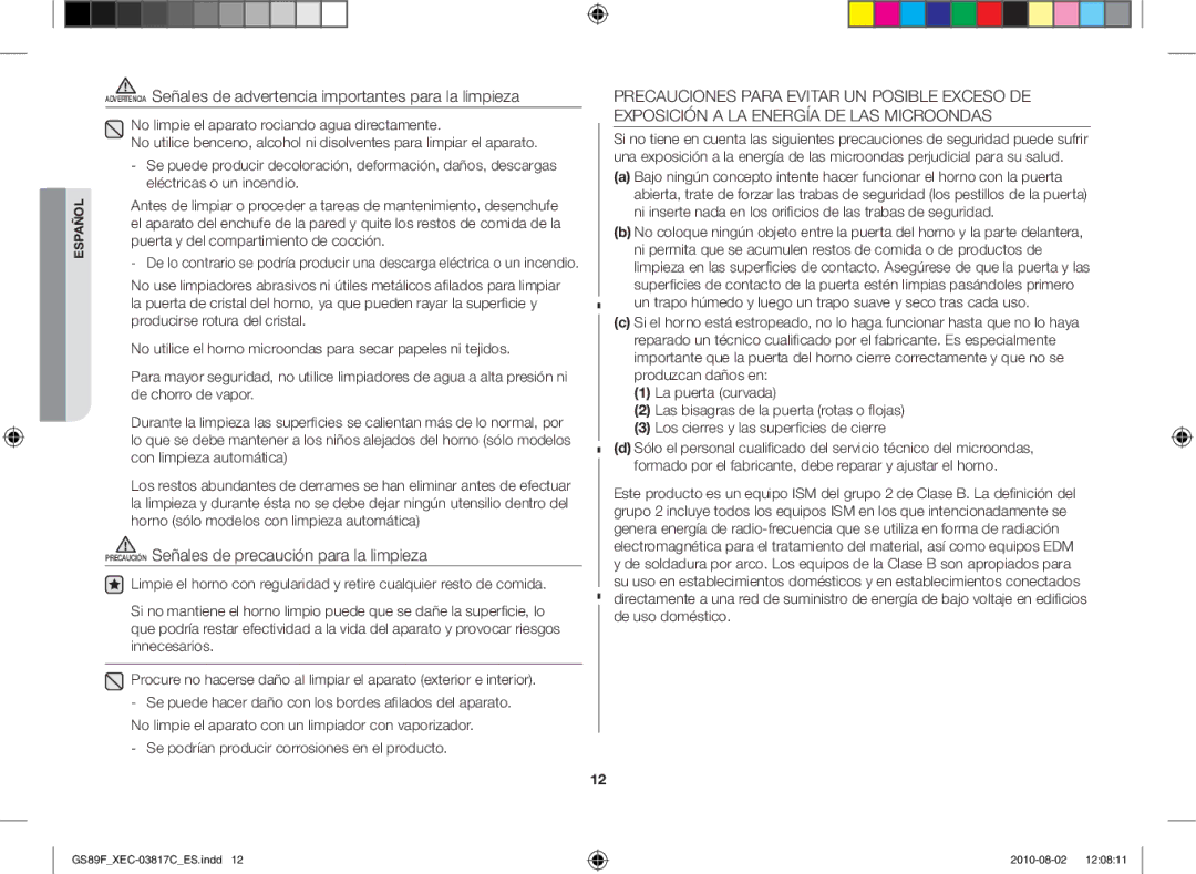 Samsung GS89F-S/XEC Precaución Señales de precaución para la limpieza, Se podrían producir corrosiones en el producto 