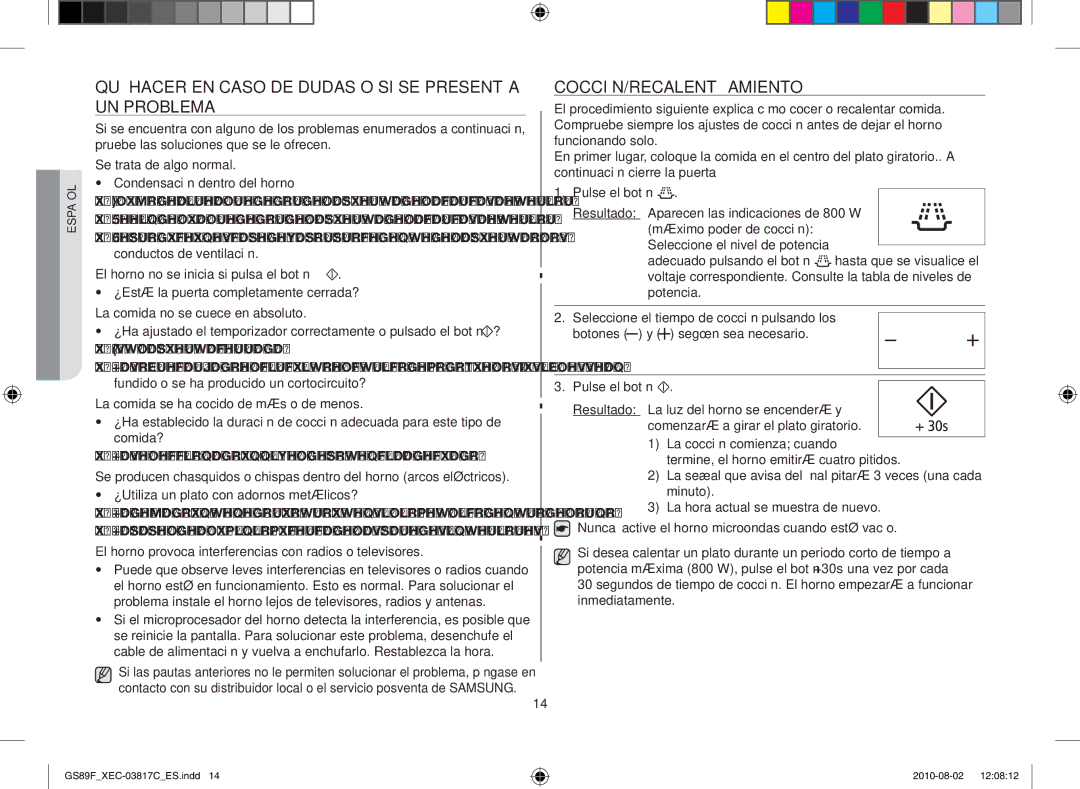 Samsung GS89F-S/XEC manual Qué hacer en caso de dudas o si se presenta un problema, Cocción/Recalentamiento 