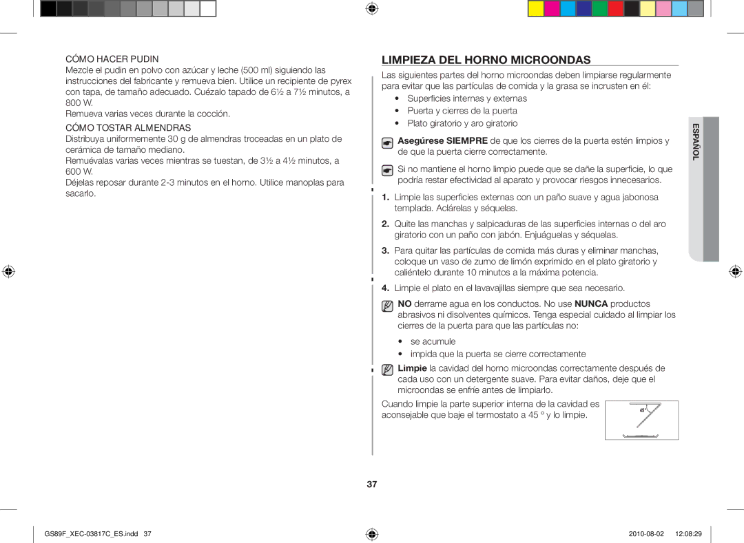 Samsung GS89F-S/XEC manual Limpieza del horno microondas, Cómo Hacer Pudin 