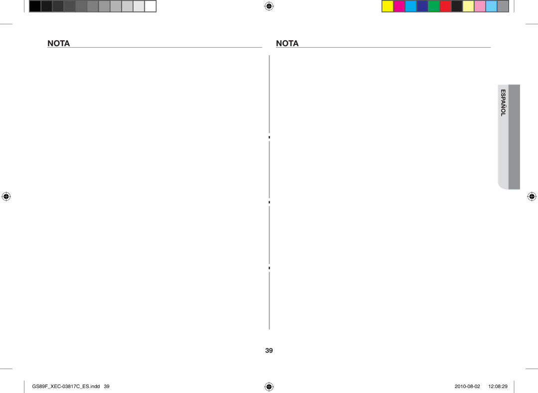 Samsung GS89F-S/XEC manual Nota 