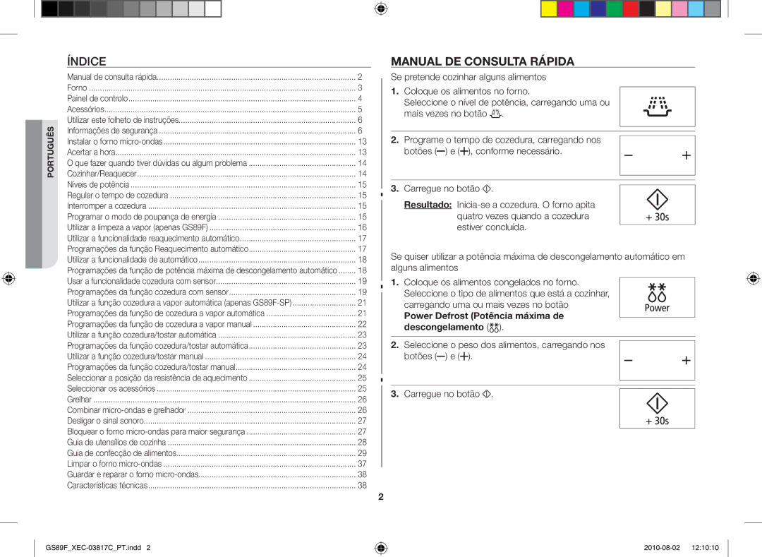 Samsung GS89F-S/XEC manual Manual de consulta rápida, Power Defrost Potência máxima de descongelamento 