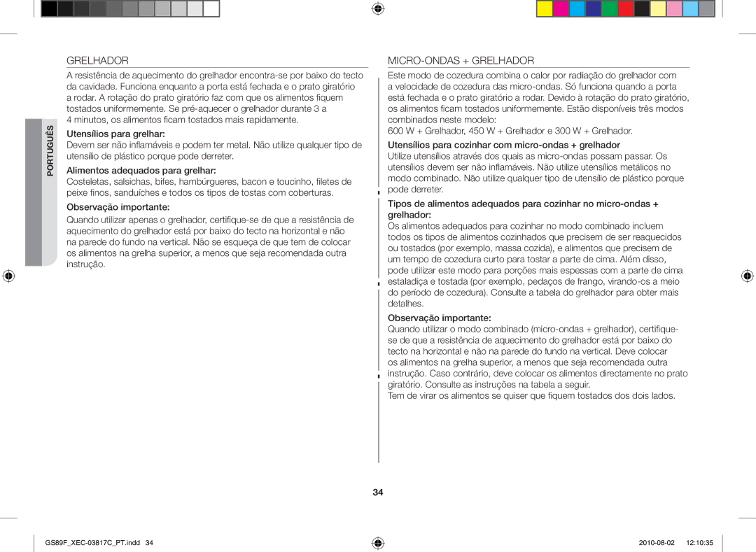 Samsung GS89F-S/XEC manual MICRO-ONDAS + Grelhador 