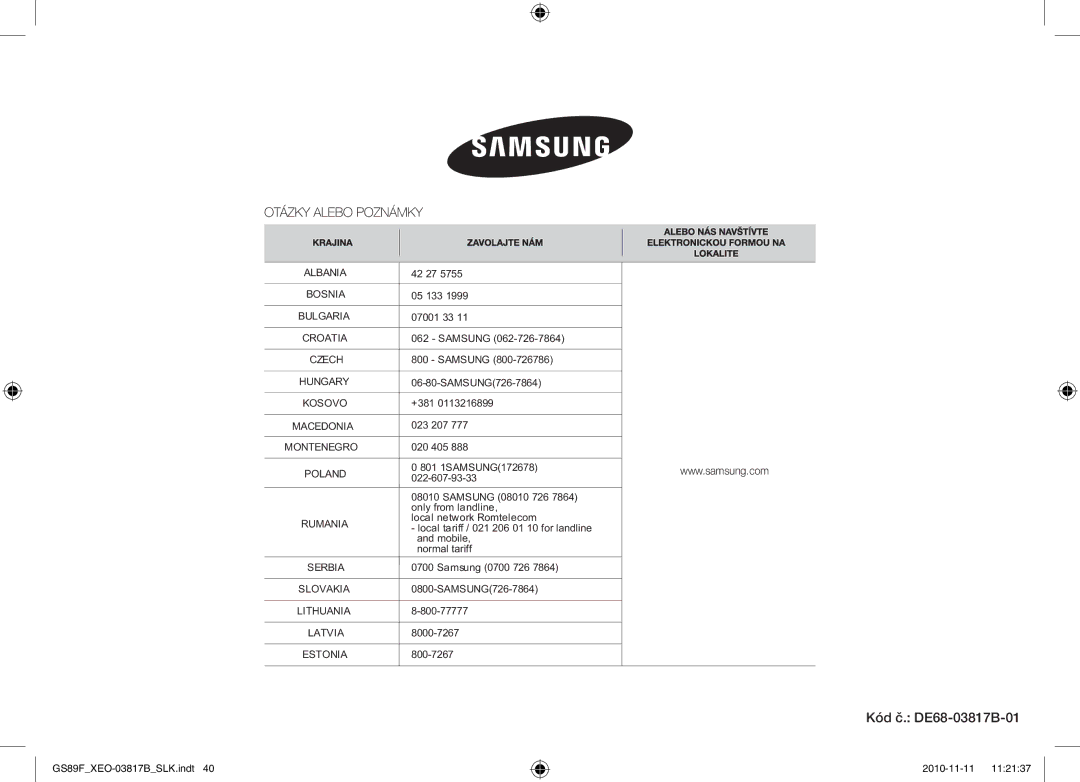 Samsung GS89F-S/XEO manual Kód č. DE68-03817B-01 