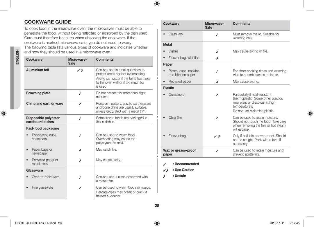 Samsung GS89F-S/XEO manual Cookware Guide 