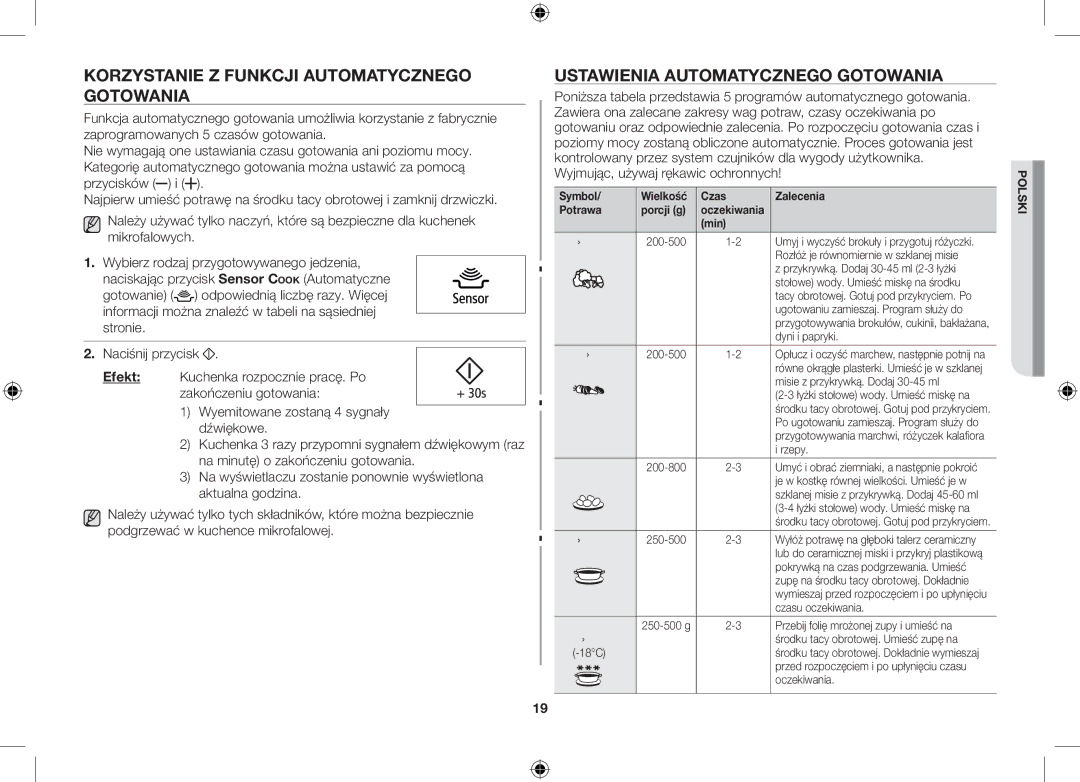 Samsung GS89F-S/XEO manual Korzystanie Z Funkcji Automatycznego Gotowania, Ustawienia Automatycznego Gotowania, Min 