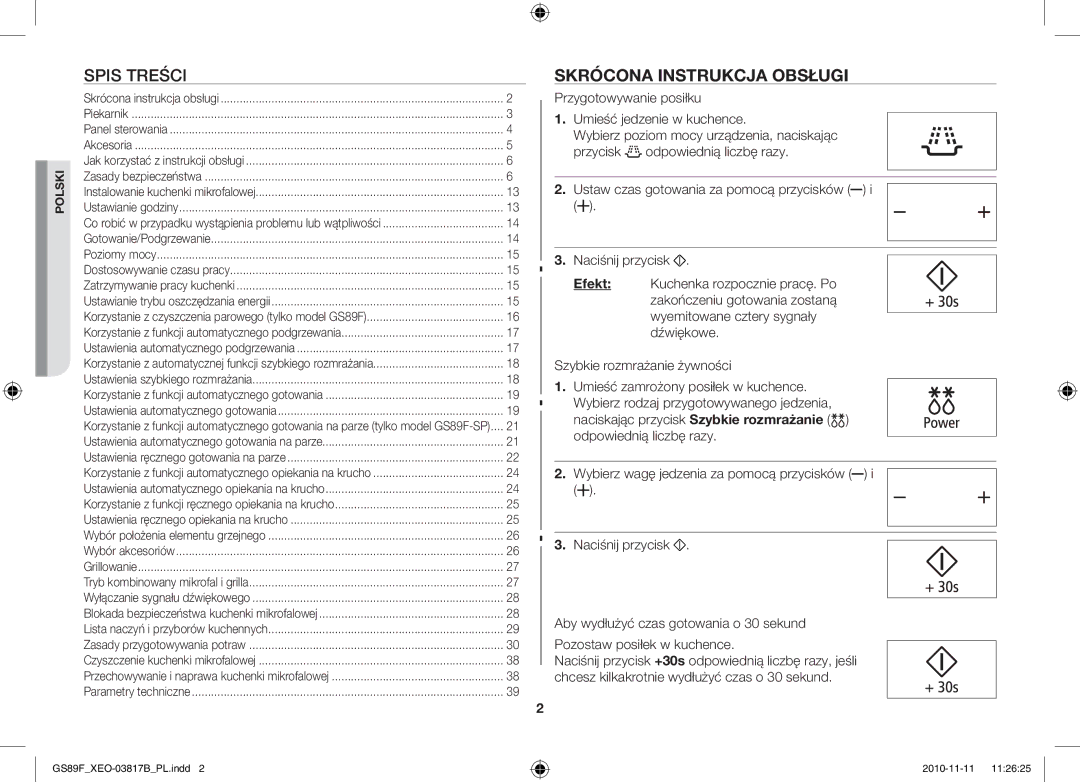 Samsung GS89F-S/XEO manual Skrócona Instrukcja Obsługi, Przygotowywanie posiłku Umieść jedzenie w kuchence 