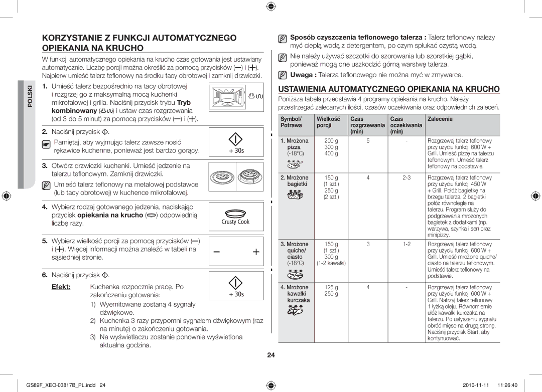 Samsung GS89F-S/XEO manual Korzystanie Z Funkcji Automatycznego Opiekania NA Krucho 