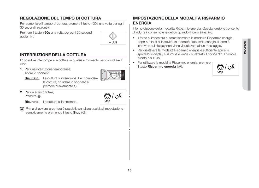 Samsung GS89FE-SS/XET, GS89FE-B/XET manual Regolazione DEL Tempo DI Cottura, Interruzione Della Cottura 