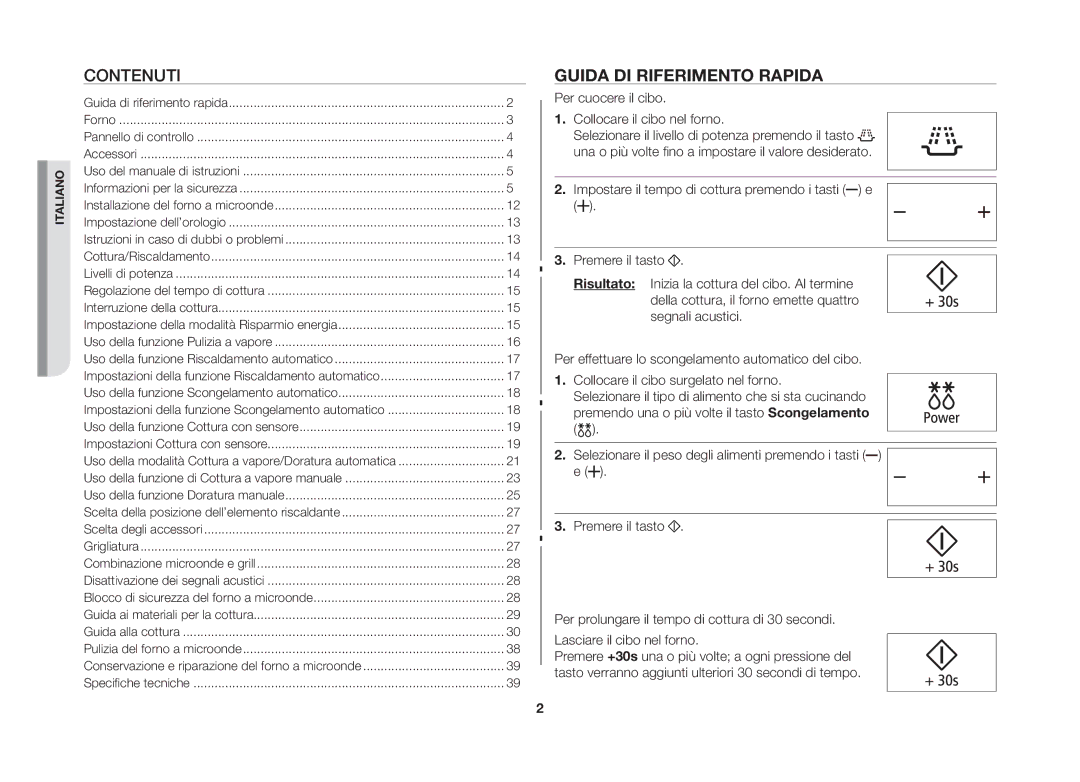 Samsung GS89FE-B/XET, GS89FE-SS/XET manual Guida DI Riferimento Rapida, Per cuocere il cibo Collocare il cibo nel forno 