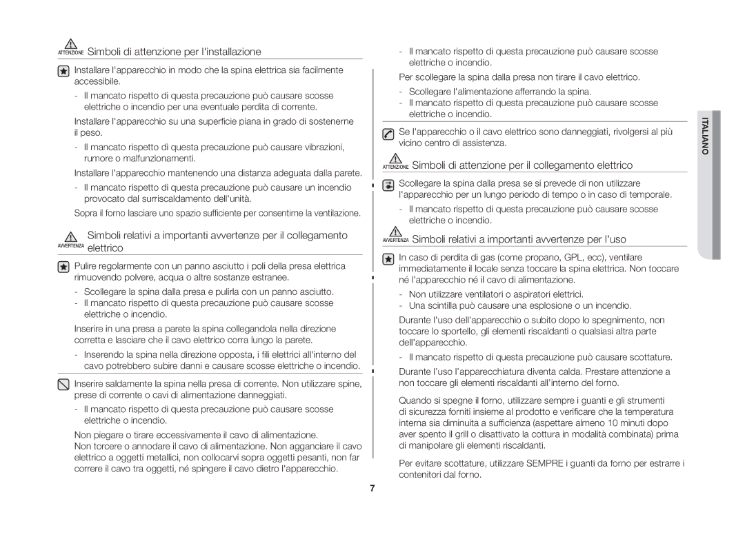 Samsung GS89FE-SS/XET, GS89FE-B/XET manual Simboli relativi a importanti avvertenze per il collegamento 