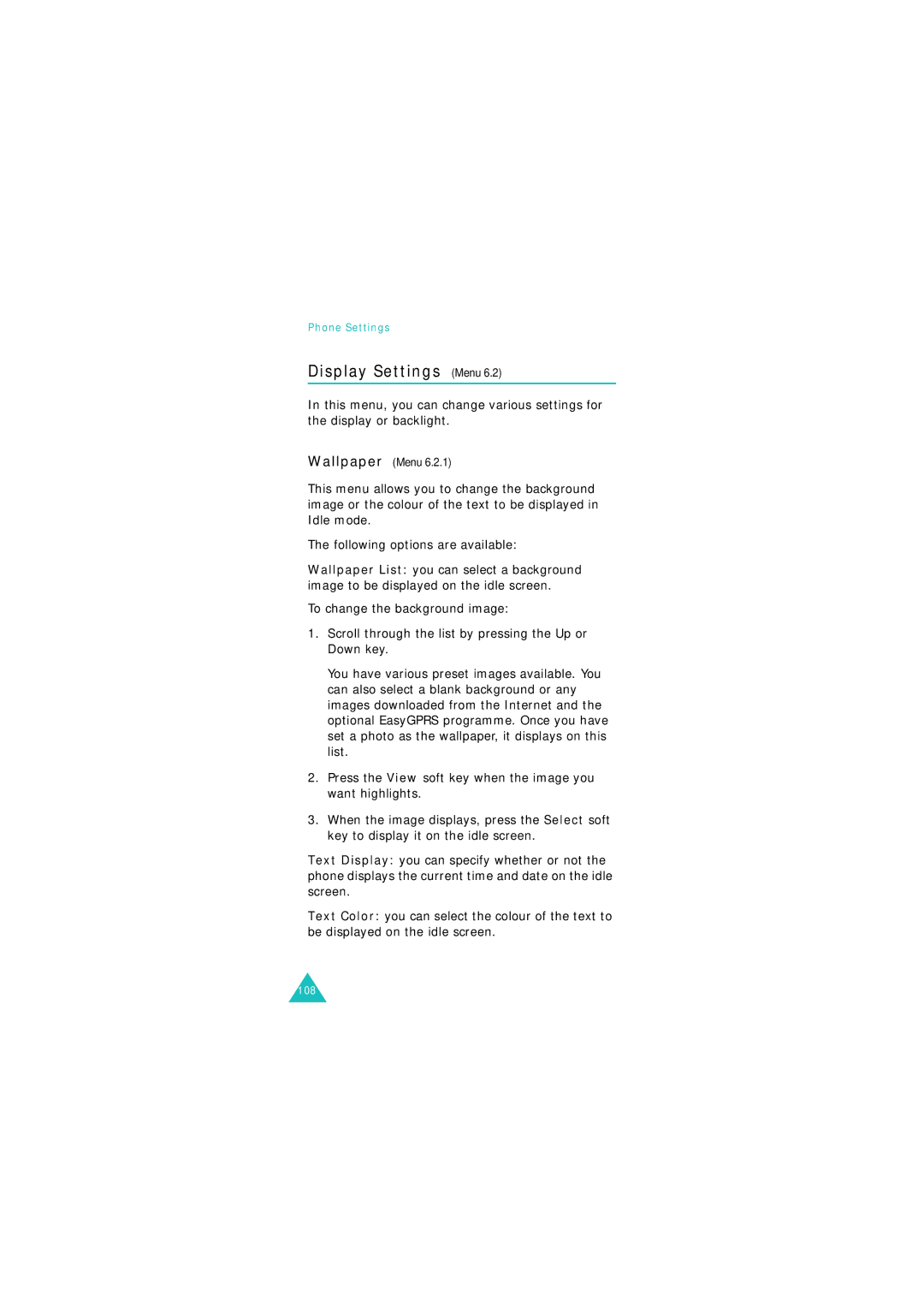 Samsung GSM900, GSM1800 manual Display Settings Menu 