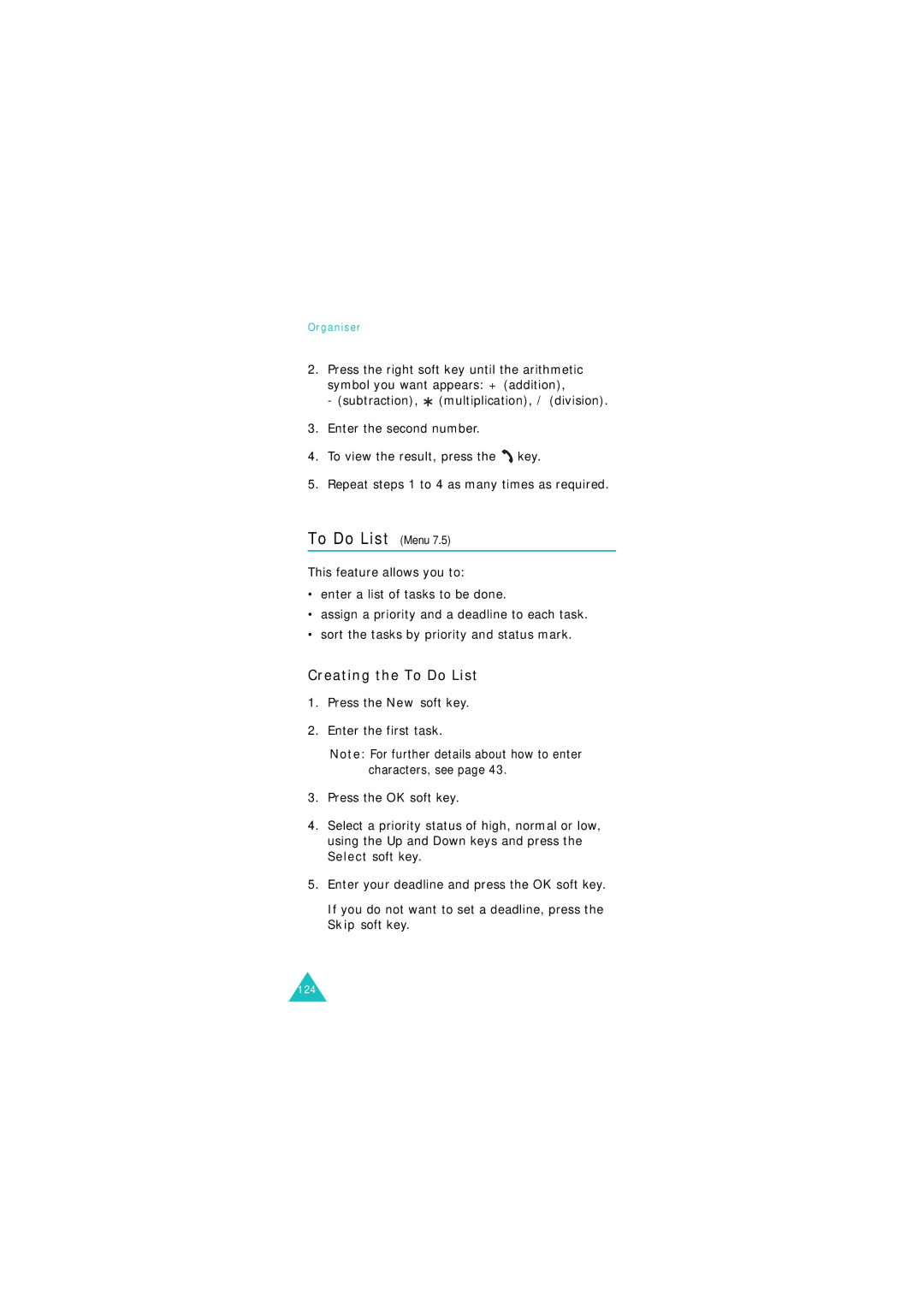 Samsung GSM900, GSM1800 manual To Do List Menu, Creating the To Do List 