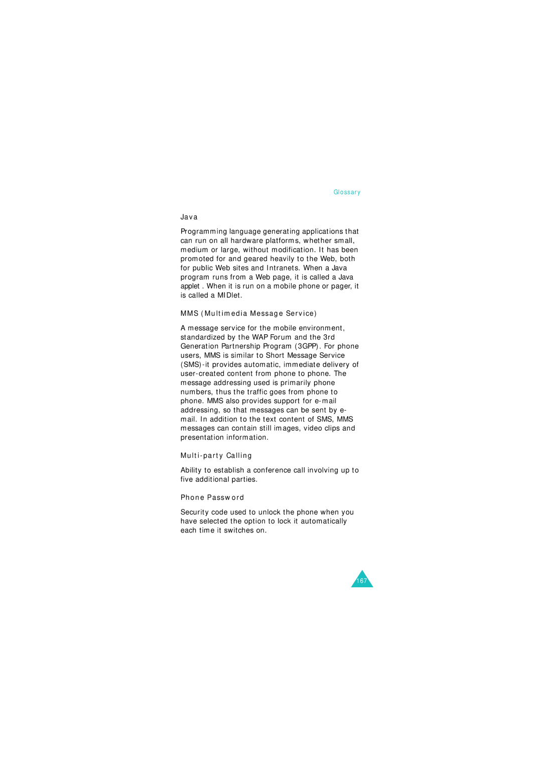 Samsung GSM1800, GSM900 manual Java, MMS Multimedia Message Service, Multi-party Calling, Phone Password 