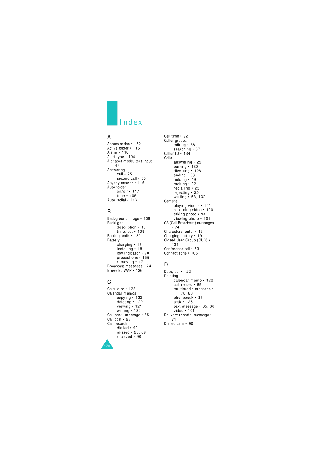 Samsung GSM900, GSM1800 manual Index 