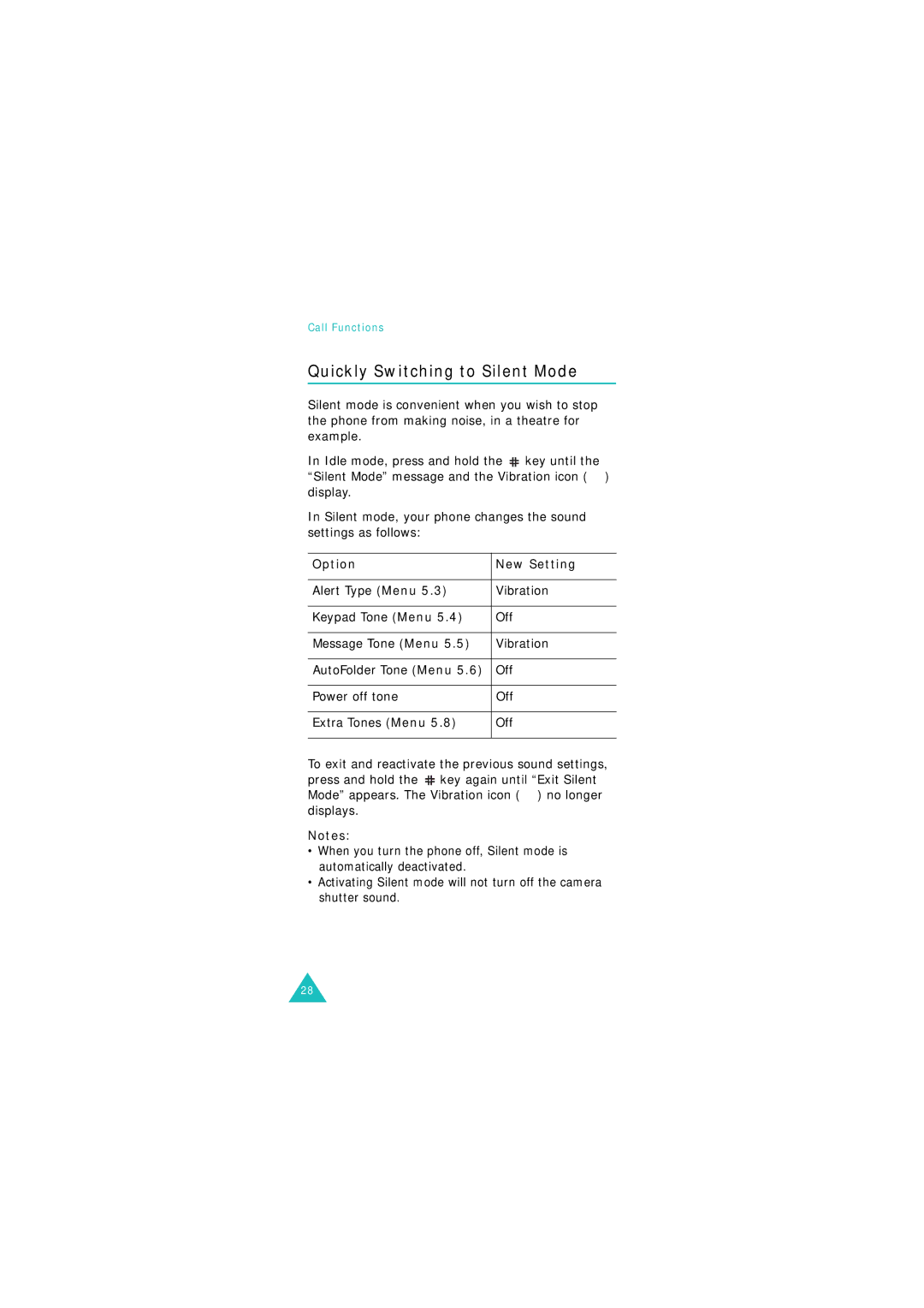 Samsung GSM900, GSM1800 manual Quickly Switching to Silent Mode, Option New Setting 