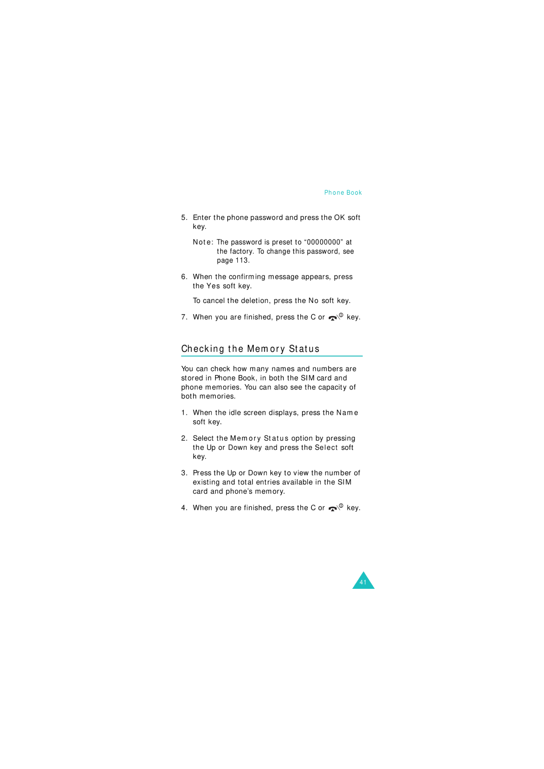 Samsung GSM1800, GSM900 manual Checking the Memory Status 