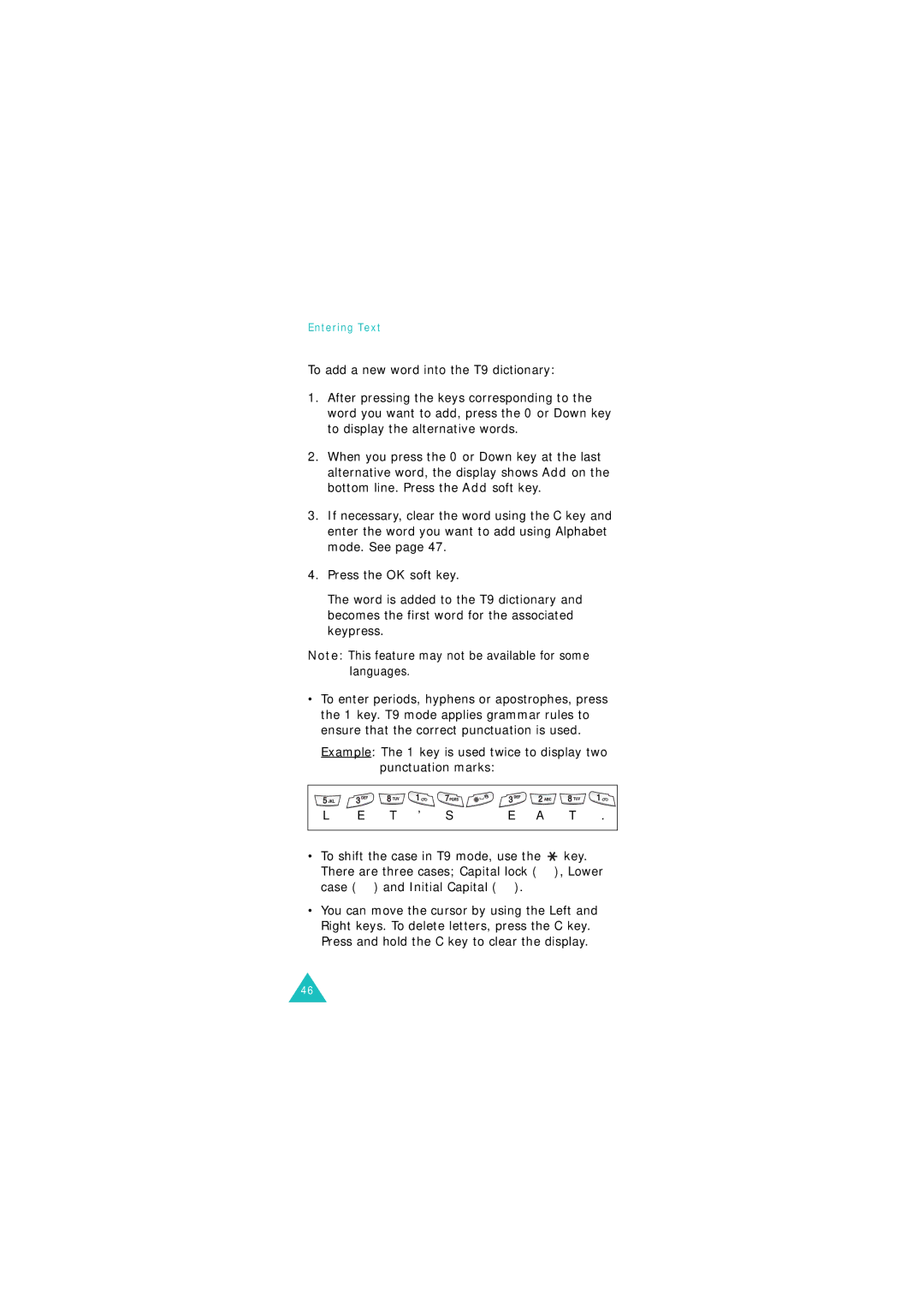 Samsung GSM900, GSM1800 manual Entering Text 