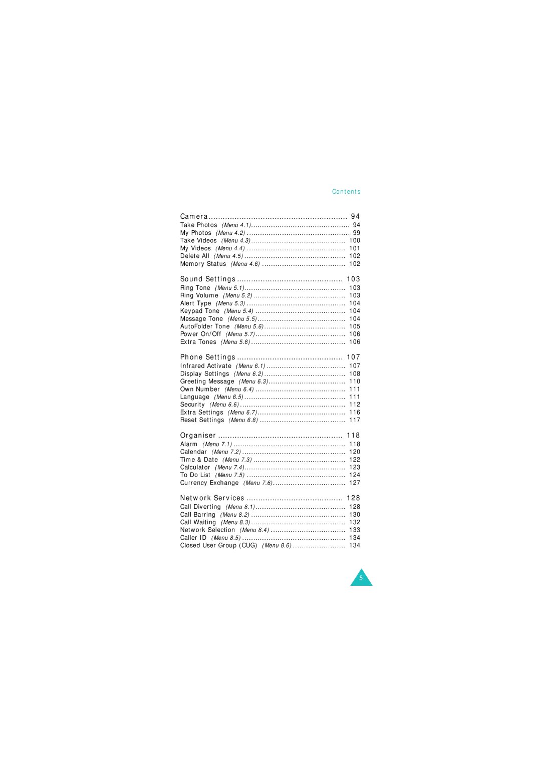 Samsung GSM1800, GSM900 manual 103, 107, 118, 128 